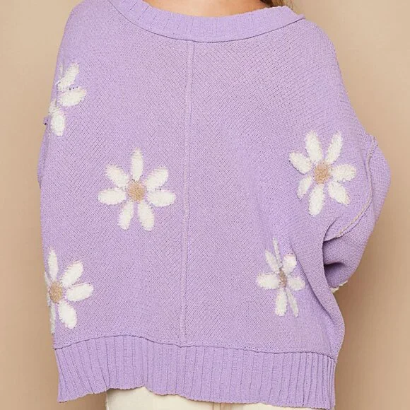 Just In! Pol Lilac Sweater with Cream Flowers NWT Sz S-L - Picture 5 of 6